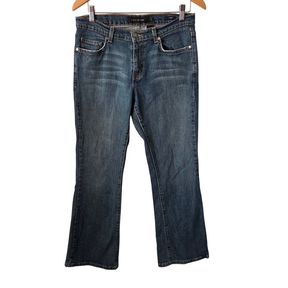 Calvin Klein Womens Size 8 Flare Jeans Medium Dark Wash Cotton Blend Denim